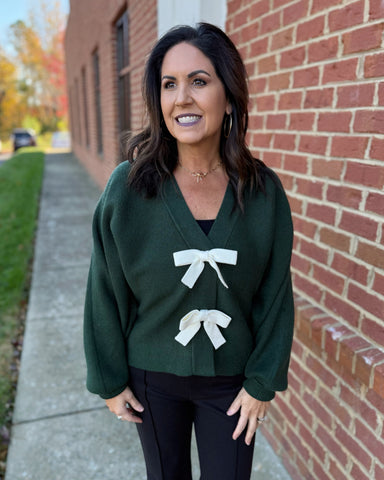 Scarlett Bow Cardigan in Green