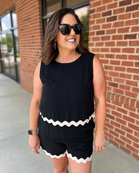 Audrey Scallop Trim Top in Black FINAL SALE