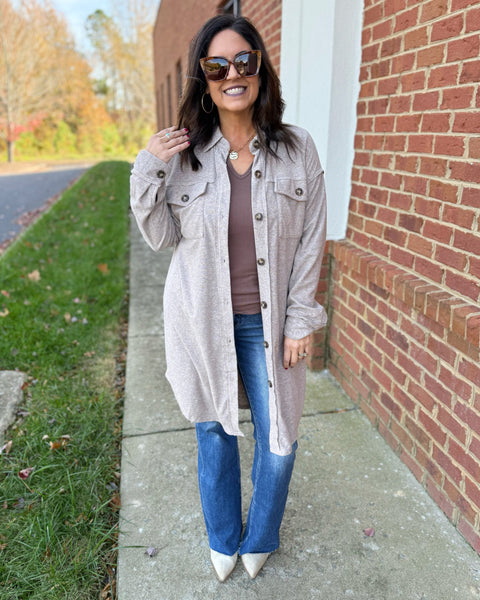 Sutton Brushed Long Shacket in Mocha