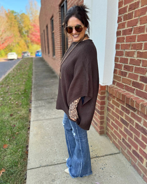 Meg REG/CURVY Pullover Poncho in Brown