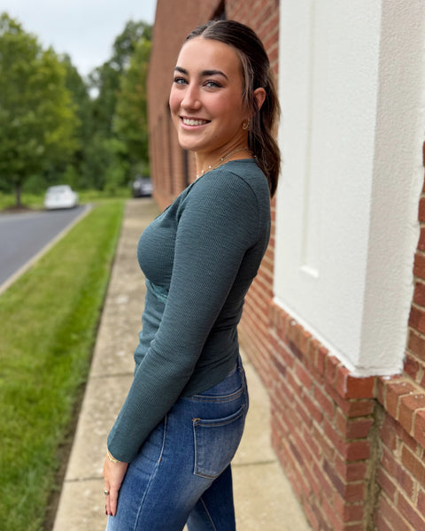 Kennedy Lace Trim Top in Forest Green