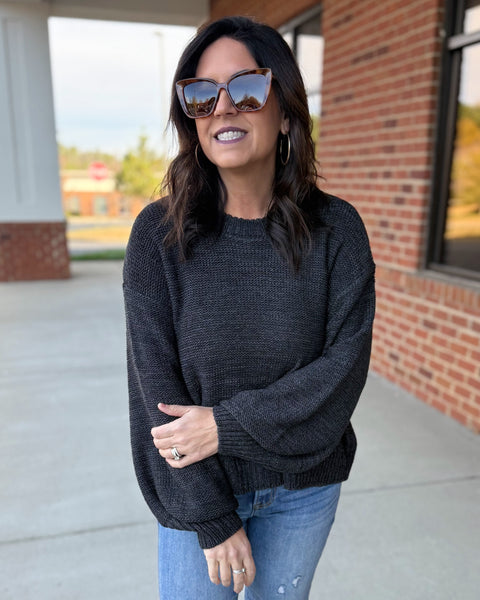Trudy Balloon Sleeve Sweater in Charcoal FINAL SALE