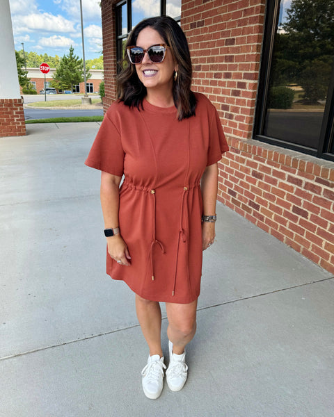 Abigail Drawstring Casual Dress in Chestnut