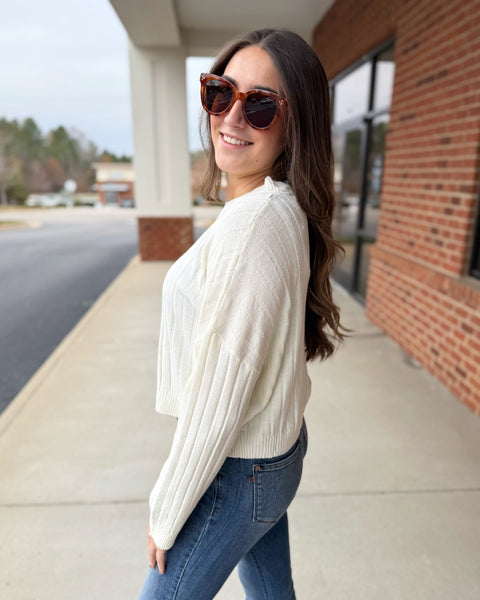 Walker Ribbed Sweater Top in Off White FINAL SALE