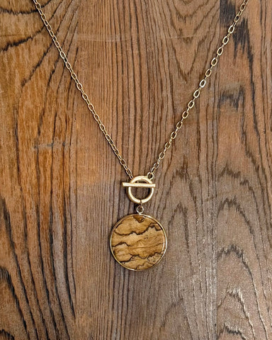 Brown Disc Pendant Front Toggle Chain Necklace