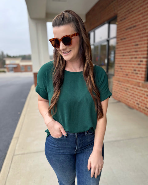 Rylee REG/CURVY Blouse in Hunter Green