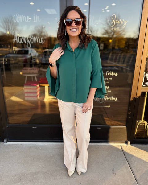 Bridget Button Up Blouse in Hunter Green