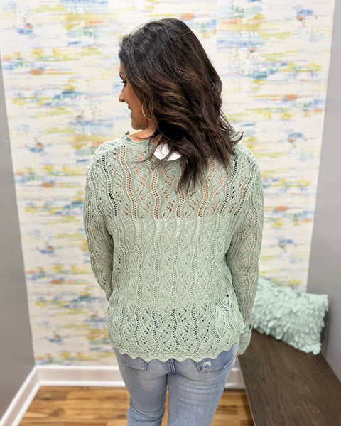 Jaelynn Crochet Cardigan in D. Sage