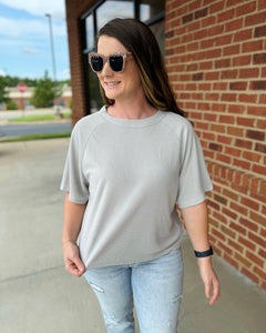 Sarah Waffle Knit Top in Light Grey