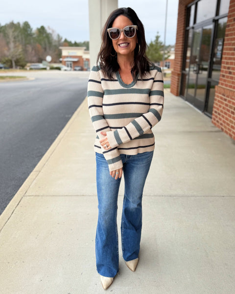 Fern Stripe Sweater in Ash Jade FINAL SALE