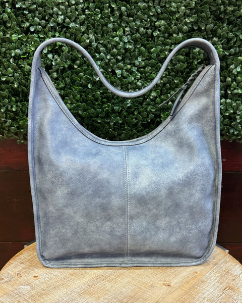 Joey Distressed Slouchy Hobo Bag in Denim