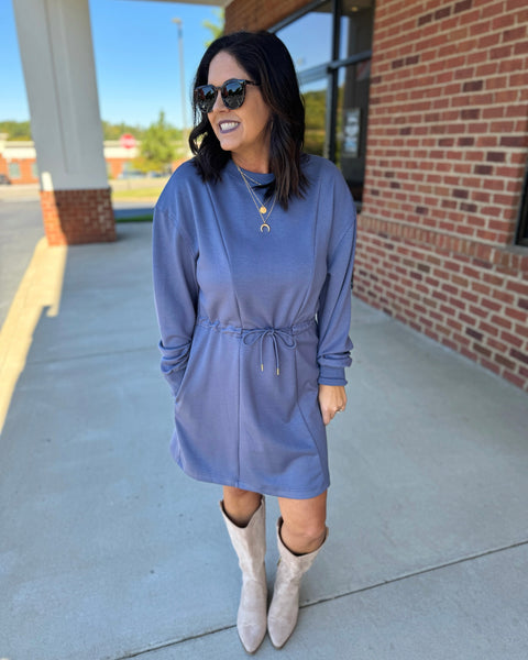 Pamela Butter Soft Knit Dress in Steel Blue