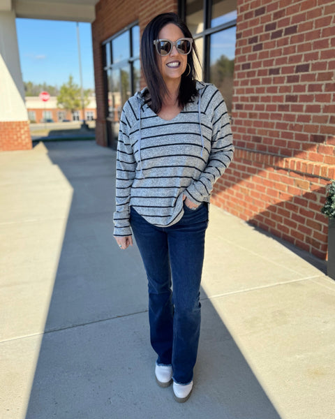 Nellie Soft Hoodie Top in Grey/Navy