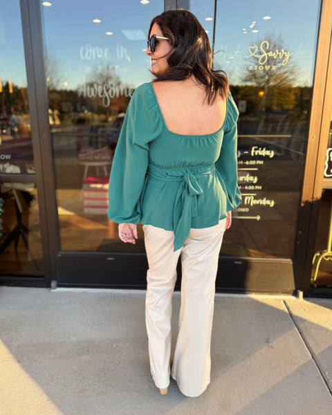 Holly Scoop Neck Blouse in Hunter Green