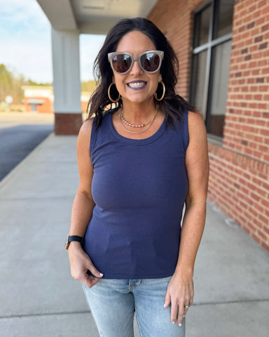 Allison Ribbed Knit Tank in Navy