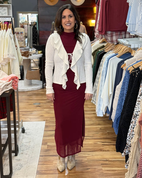 Sara Ruffle Cardigan in Ivory