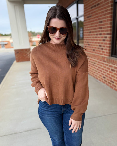 Winslow Drop Shoulder Sweater in Camel