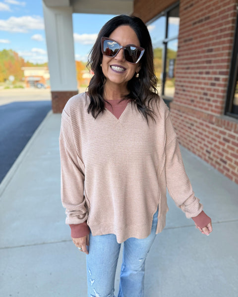 Ryan Brushed Thermal Pullover in Rust