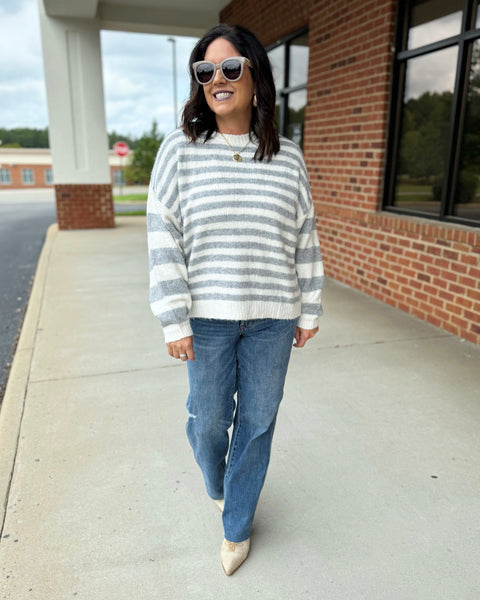 Lara Stripe Sweater in Ivory/Grey