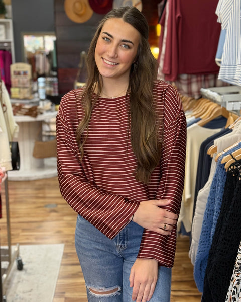 Mary Stripe Blouse in Wine/Cream