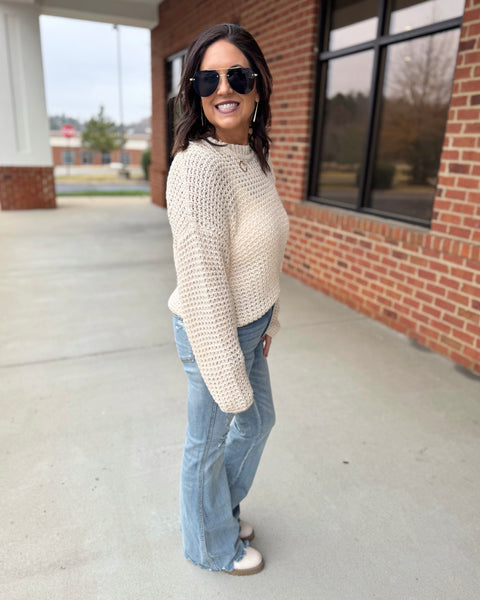 Jolene Crochet Knit Sweater in Oatmeal