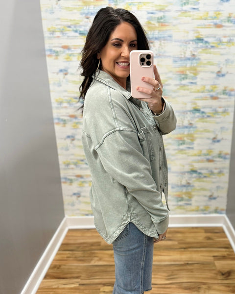 Eileen Cotton Shacket in Sage