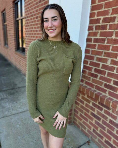 Evelyn Sweater Dress in Olive