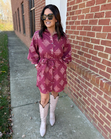 Blake Medallion Dress in Burgundy