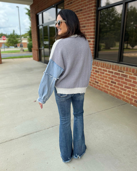 Renee REG/CURVY Sweater in Grey/Denim