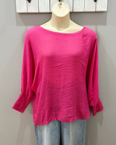 Mabel CURVY Dolman Blouse in Hot Pink