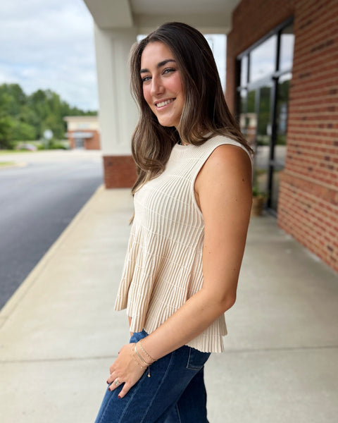 Whitley Ribbed Flare Sweater in Champagne FINAL SALE