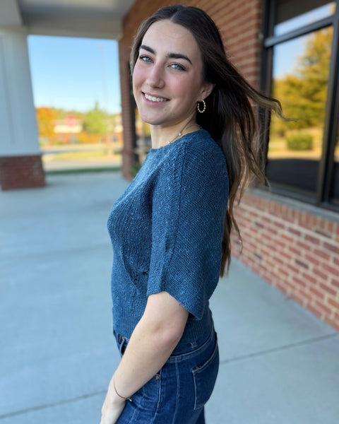 Ainsley Dolman Knit Sweater in Teal