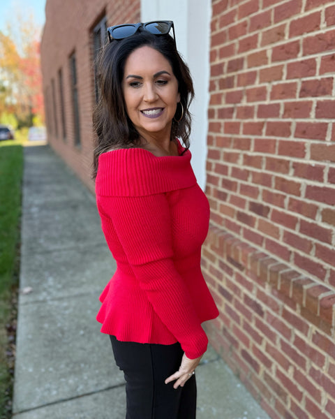 Rosie Peplum Sweater in Red