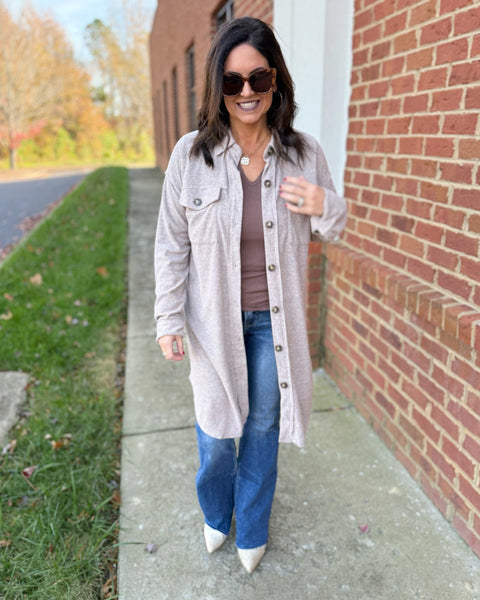 Sutton Brushed Long Shacket in Mocha