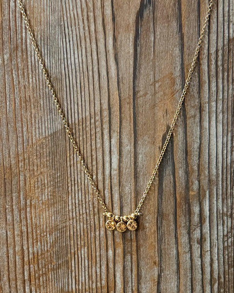 Dainty Brown Crystal Bezel Necklace with Golden Ball Beads