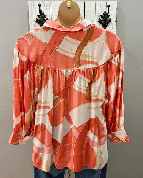 Judith CURVY Button Up Blouse in Coral
