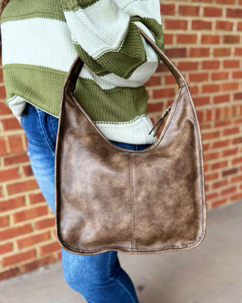 Joey Distressed Slouchy Hobo Bag in Brown