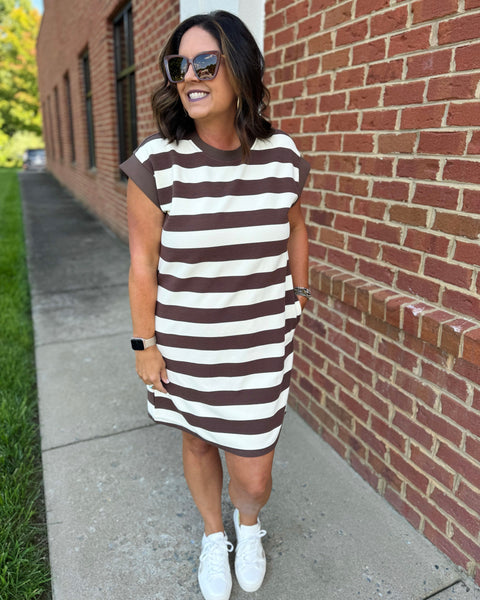 Kaia Stripe Dress in Brown