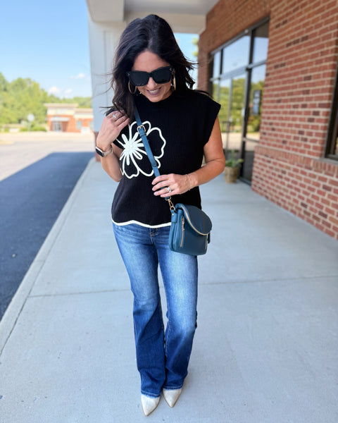 Saylor Floral Scallop Hem Sweater in Black FINAL SALE