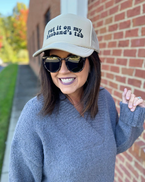 Husbands Tab Trucker Hat in Tan