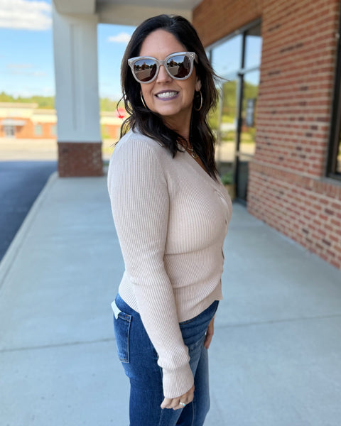 Kari Front Twist Sweater Top in Taupe