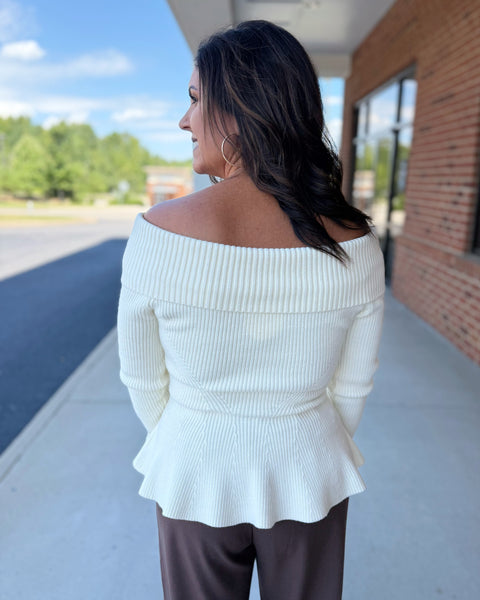 Rosie Peplum Sweater in Cream