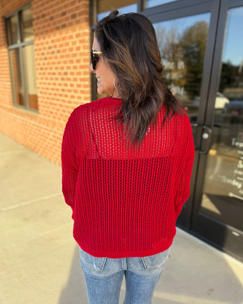 Sarah Crochet Sweater in Red