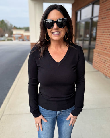 Sasha V-Neck Sweater in Black FINAL SALE