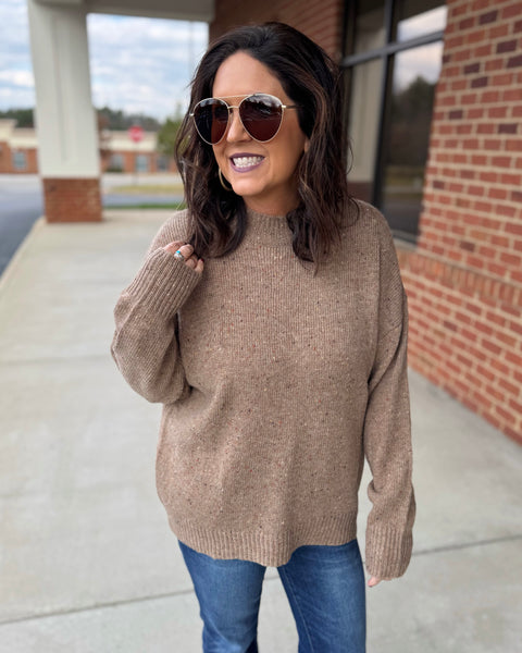 Harlow Mock Neck Sweater in Brown