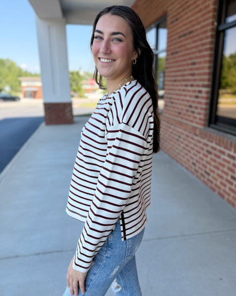 Tatiana Stripe Top in Wine/Cream FINAL SALE