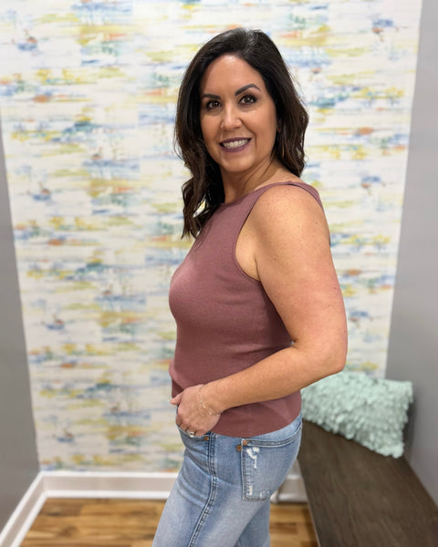 Jett Boat Neck Sweater Tank in Red Bean