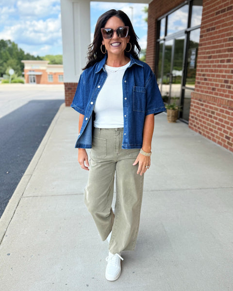 Helena Wide Leg Pants in Olive FINAL SALE