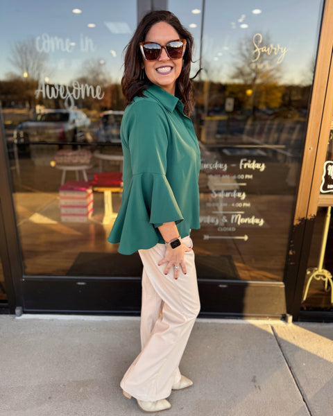 Bridget Button Up Blouse in Hunter Green