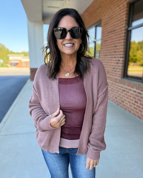 Jana Ribbed Cardigan in Red Bean FINAL SALE